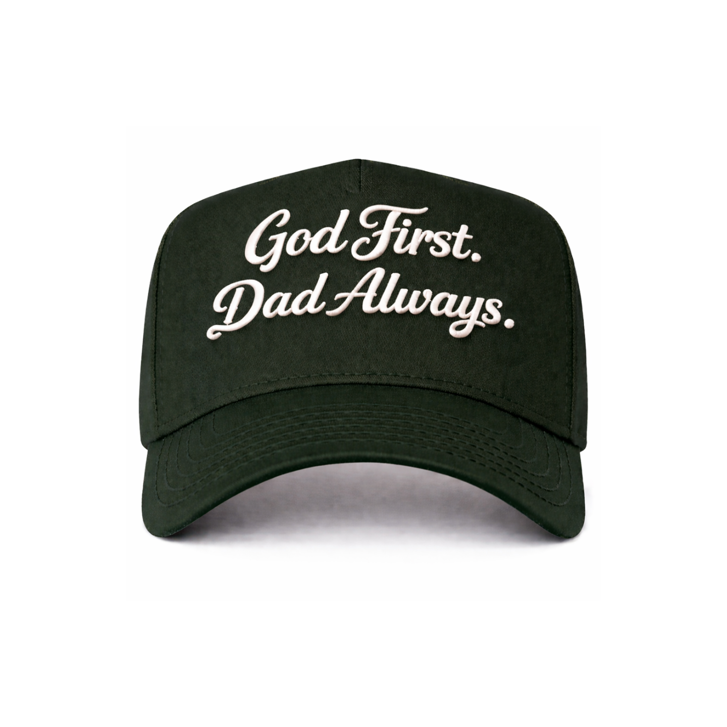 Dark Green God First Dad Always Snapback Hat
