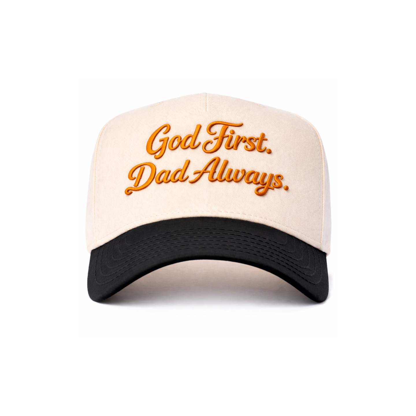 Cream/Orange God First Dad Always Snapback Hat