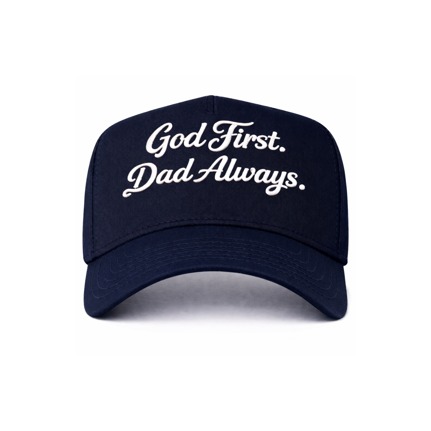 Dark Navy Blue God First Dad Always Snapback Hat