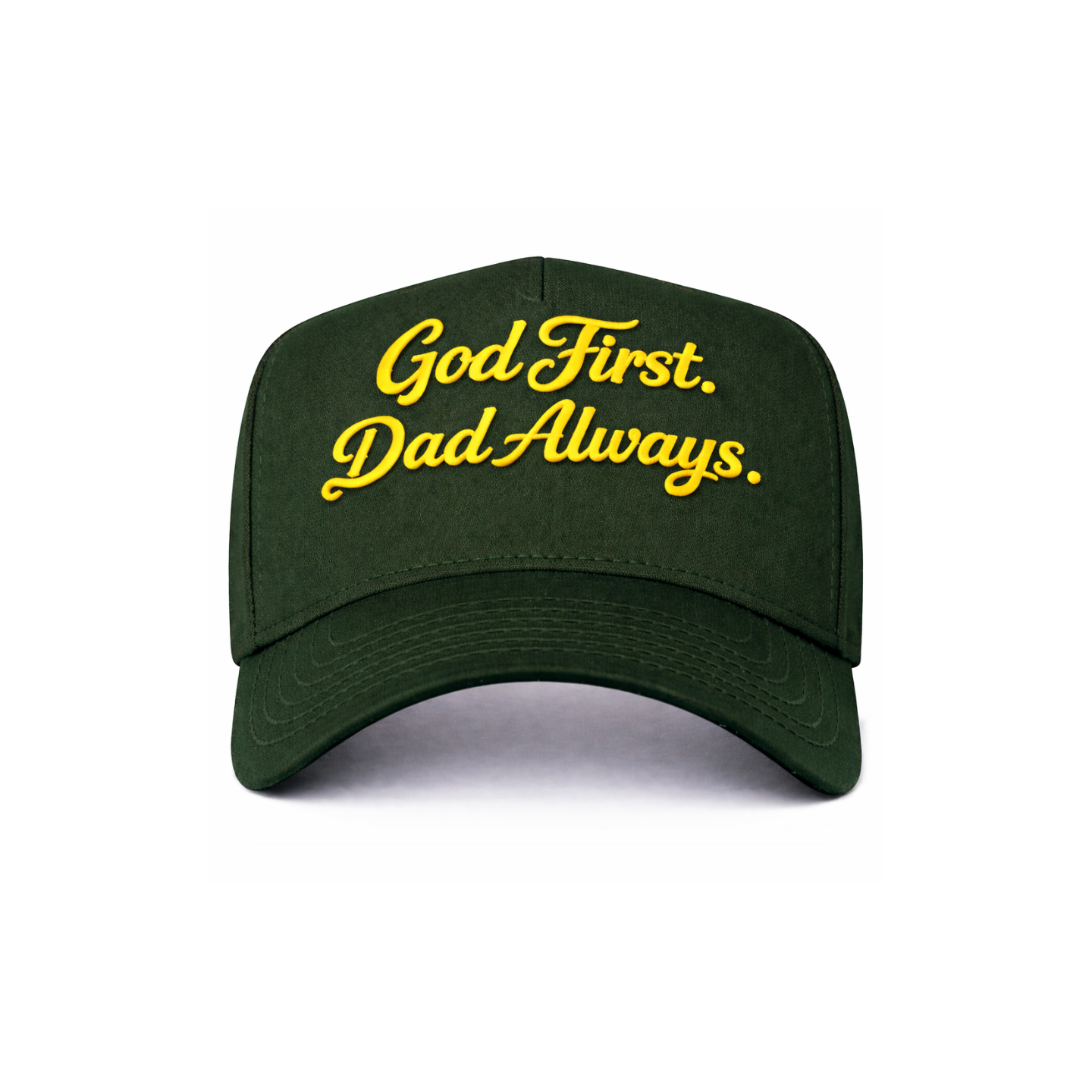 Dark Green/Gold God First Dad Always Snapback Hat