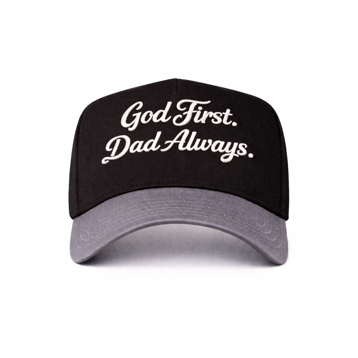 Black/Grey God First Dad Always Snapback Hat