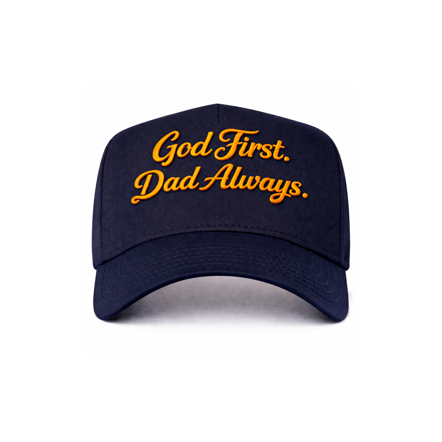Dark Navy/Orange God First Dad Always Snapback Hat