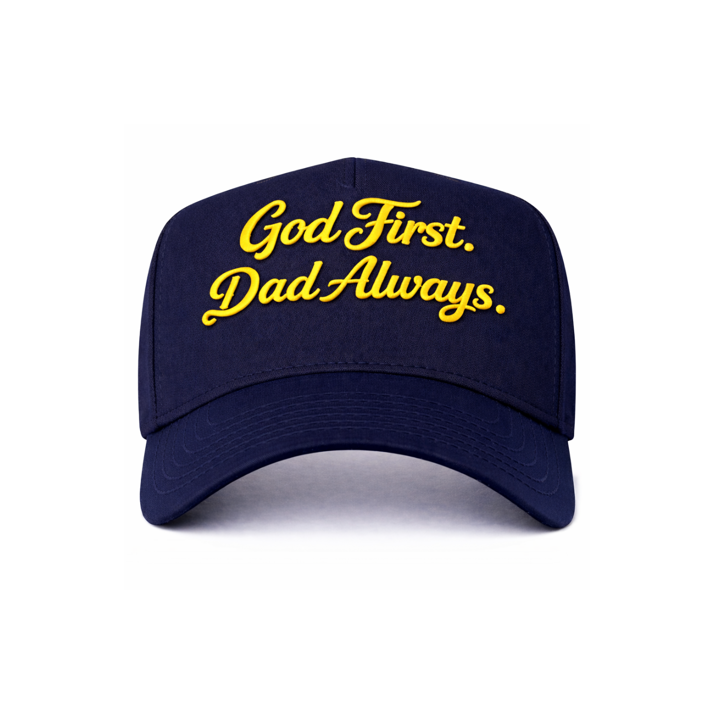 Dark Navy/Gold God First Dad Always Snapback Hat