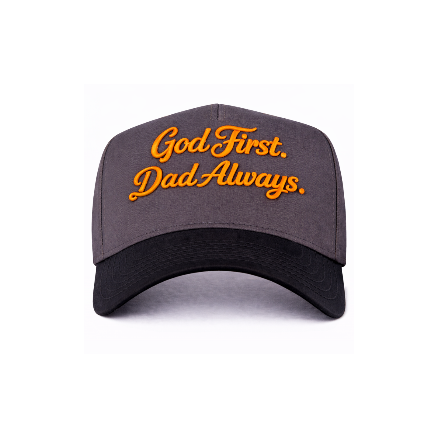 Gray/Black/Orange God First Dad Always Snapback Hat