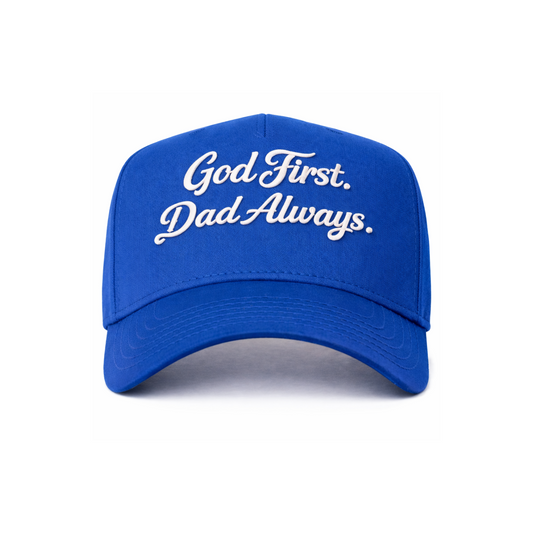 Royal Blue God First Dad Always Snapback Hat