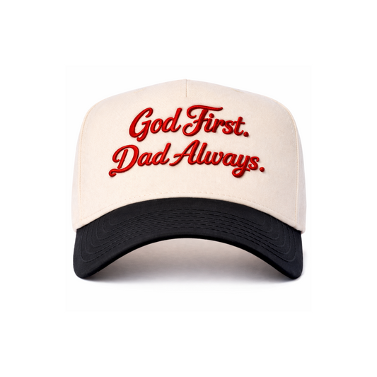 Cream/Red God First Dad Always Snapback Hat