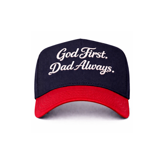 Navy/Red God First Dad Always Snapback Hat