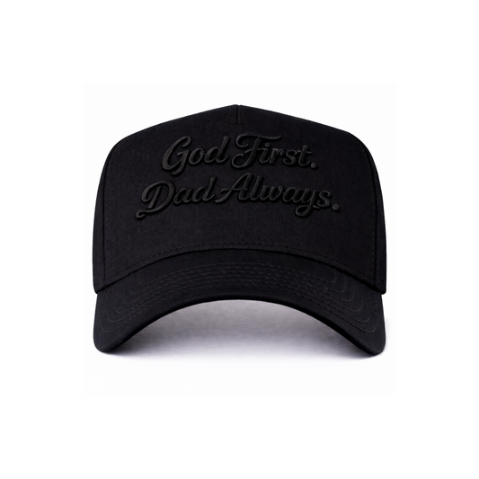 Black/Black God First Dad Always Snapback Hat
