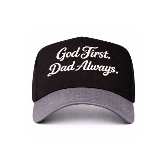 Black/Grey God First Dad Always Snapback Hat