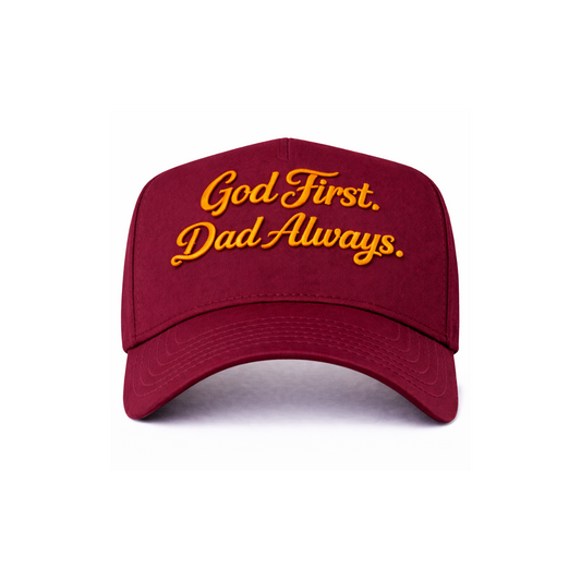 Orange/Maroon God First Dad Always Snapback Hat