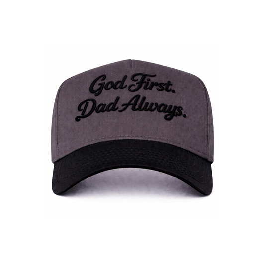 Dark Grey/Black God First Dad Always Snapback Hat