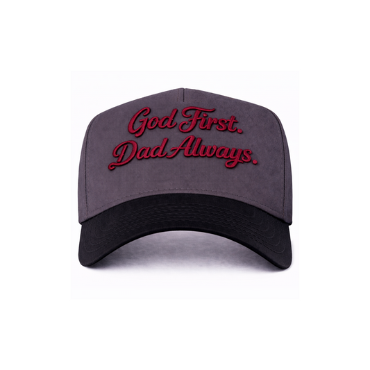 Maroon/Black/Gray God First Dad Always Snapback Hat